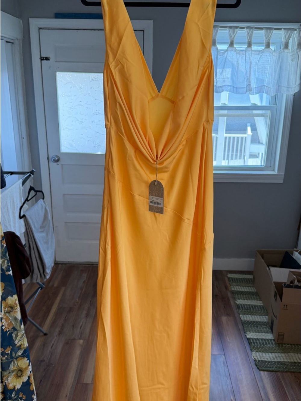 Meshki Golden Yellow Satin Maxi Dress - Picture 4 of 5